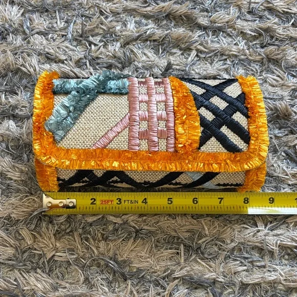 Anthropologie Multicolor Embroidered Clutch with Orange Trim Magnetic Closure - Picture 11 of 13